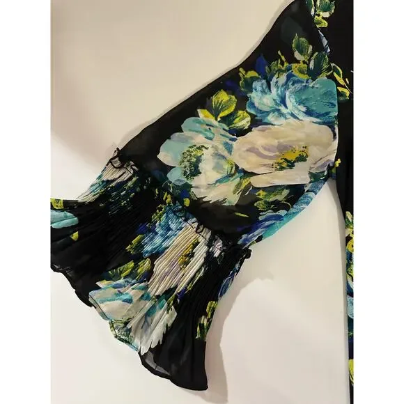 NWT New Women L JM Collection Floral Black 1/2 bell sleeve blouse tunic top - Picture 3 of 12